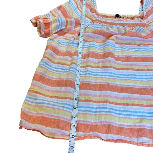 TALBOTS Square Neck 100% Linen Top Palm Stripe Short Sleeve Women's Size XL - Picture 7 of 8